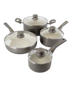 Oster Newcrest 8 Piece Ceramic Nonstick Aluminum Cookware Set with Soft Grip Handles