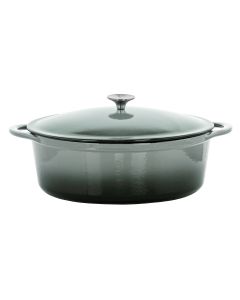 MegaChef 7 Quarts Oval Enameled Cast Iron Casserole in Gray